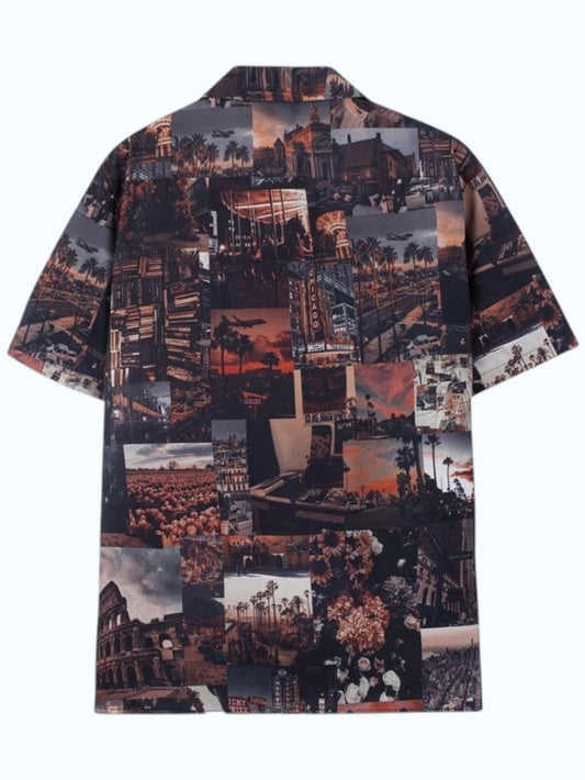 Men's Vintage Travel Collage Print Shirt