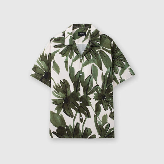 Men's Green Tropical Floral Print Shirt