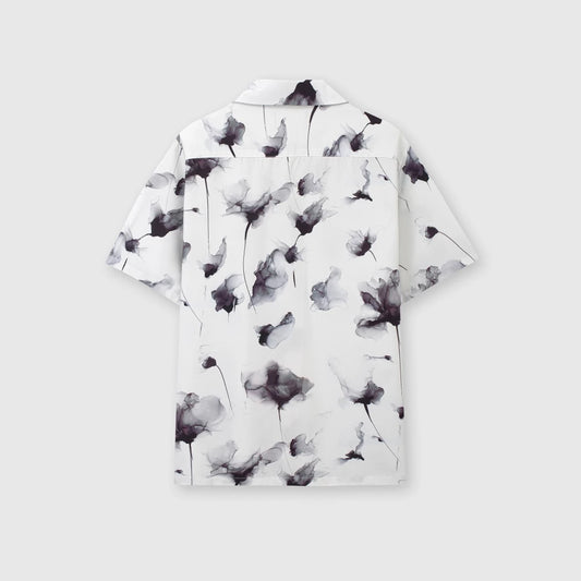 Men's White Watercolor Floral Print Shirt