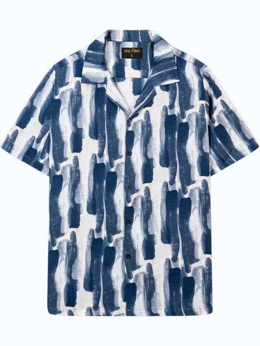 Men's Blue Abstract Brush Print Shirt