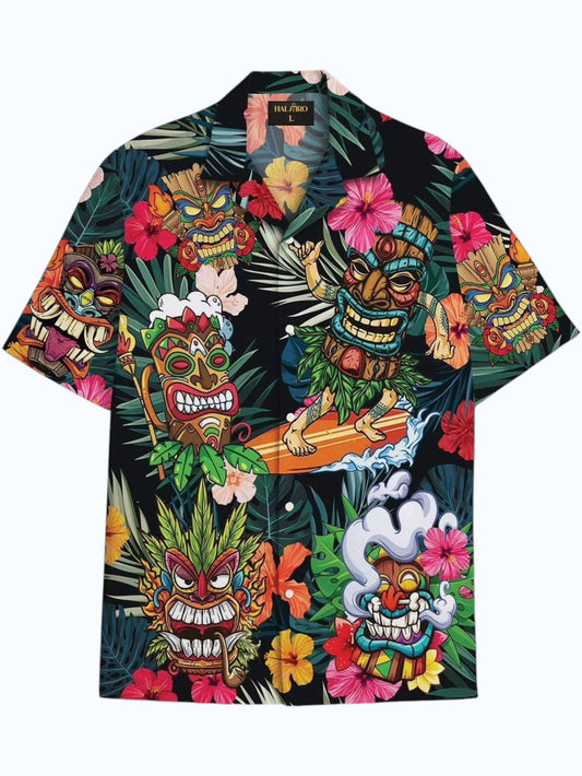 Men's Tropical Tiki Mask Print Shirt
