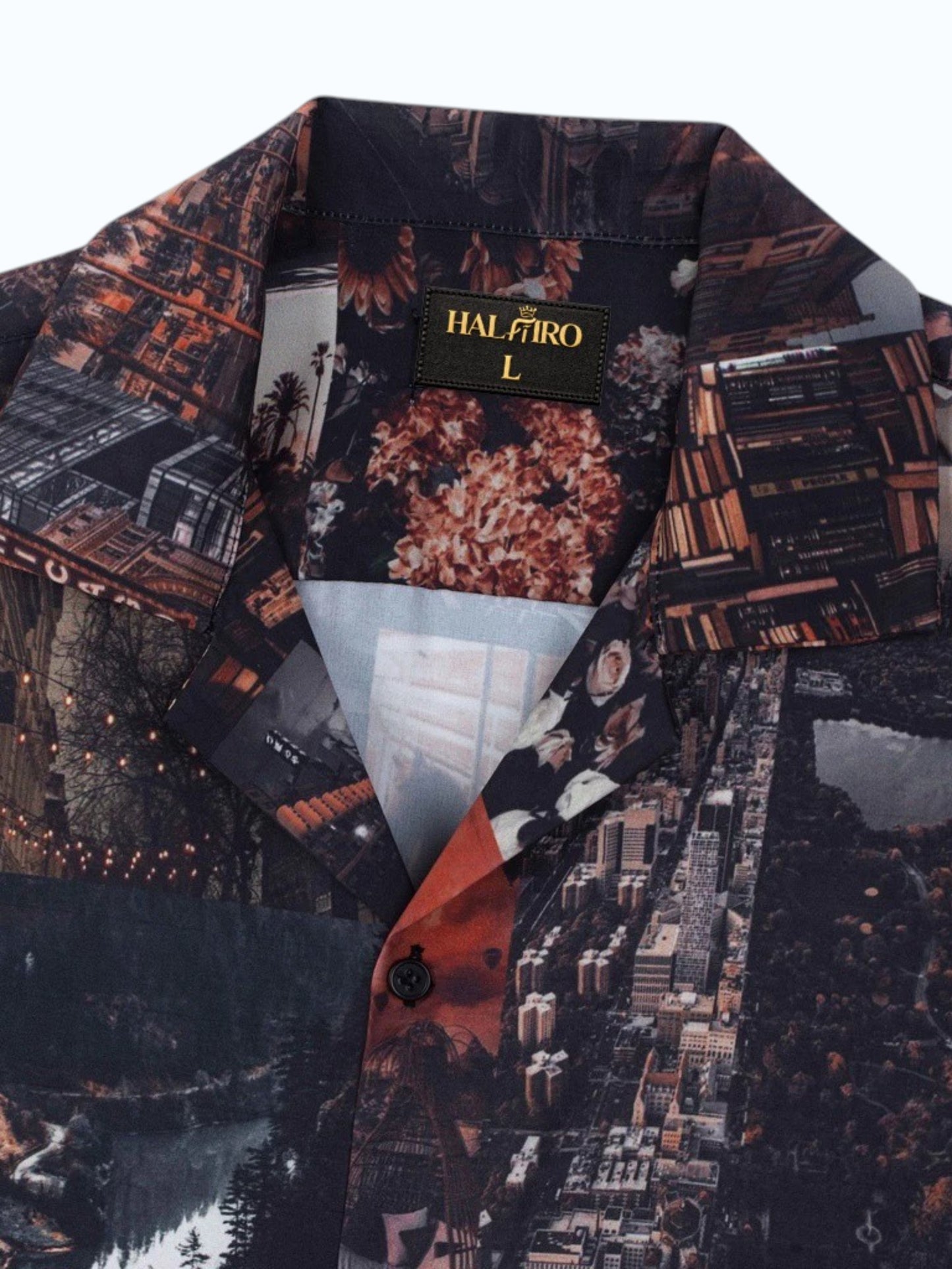 Men's Vintage Travel Collage Print Shirt