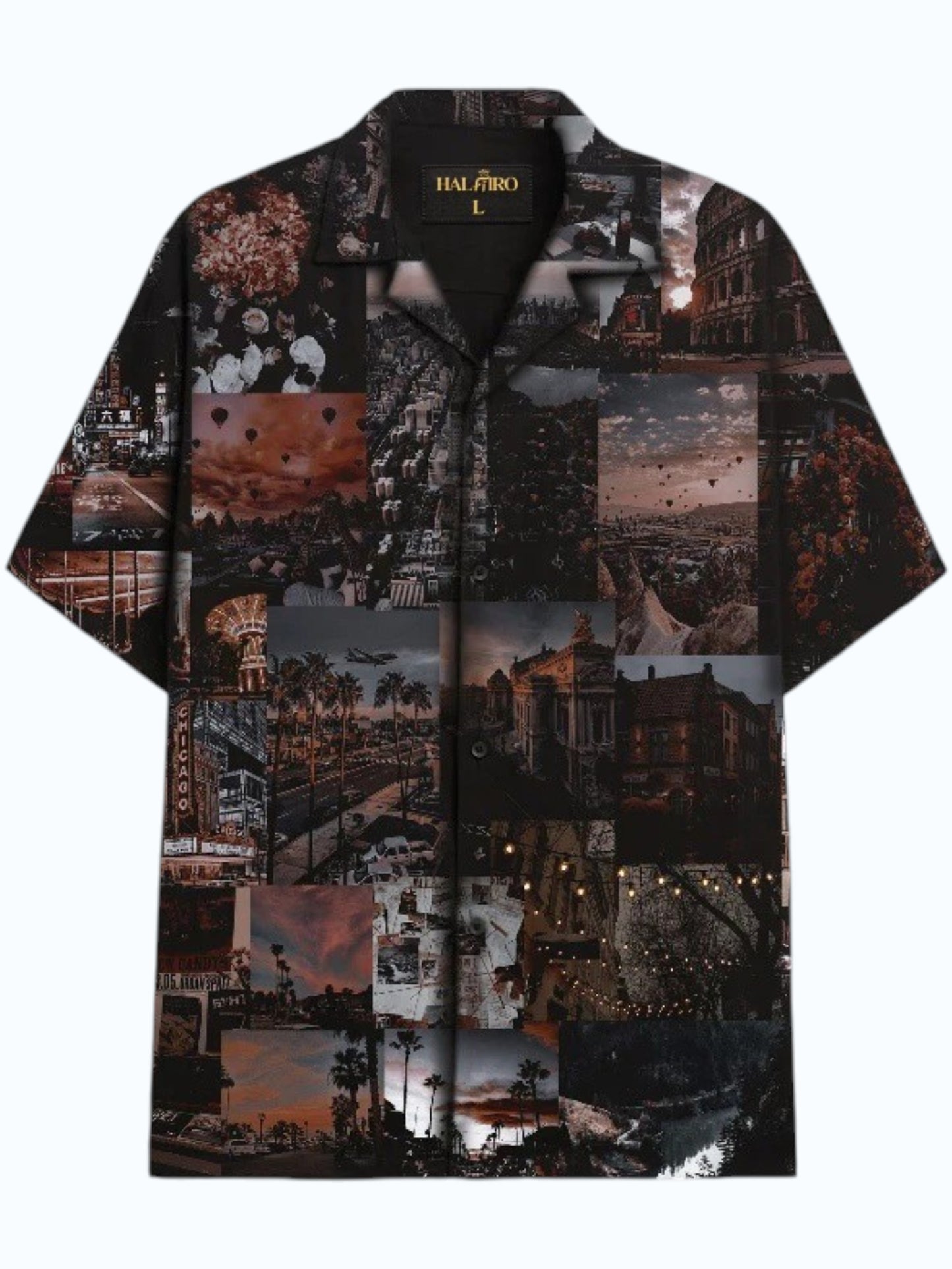 Men's Vintage Travel Collage Print Shirt
