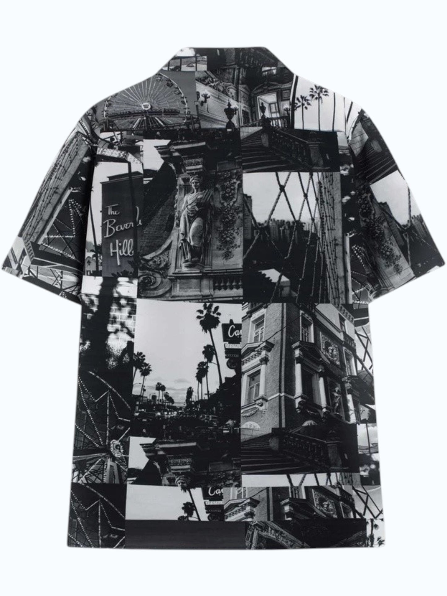 Men's Black Vintage City Collage Print Shirt