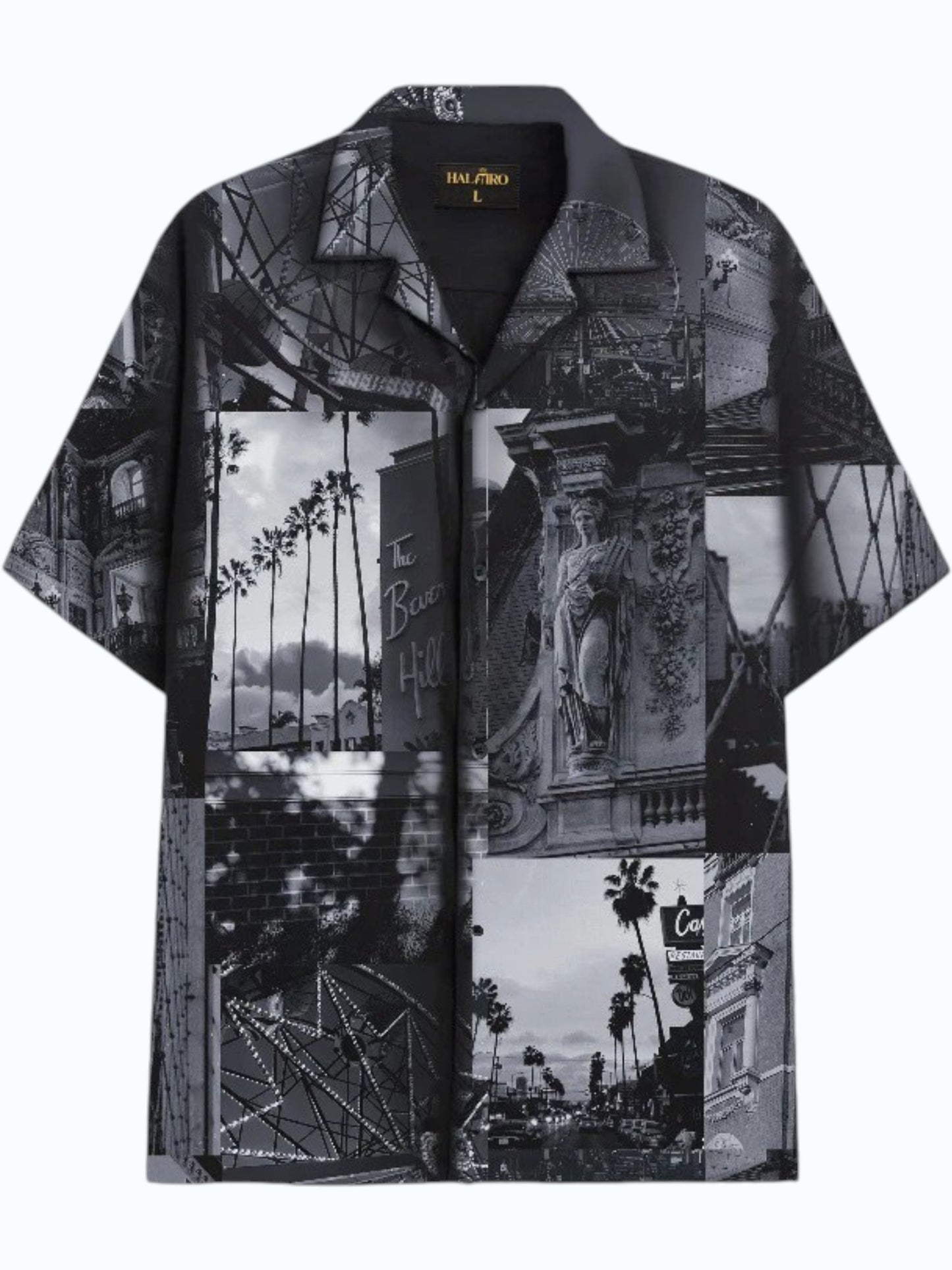 Men's Black Vintage City Collage Print Shirt