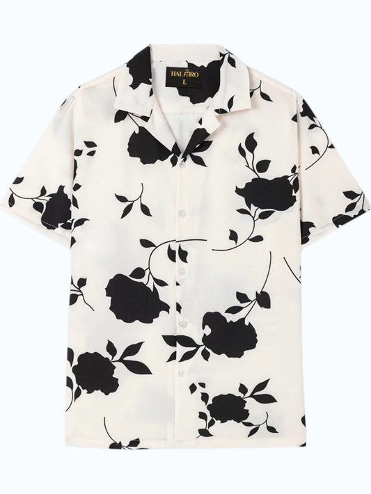 Men's White Black Floral Print Shirt