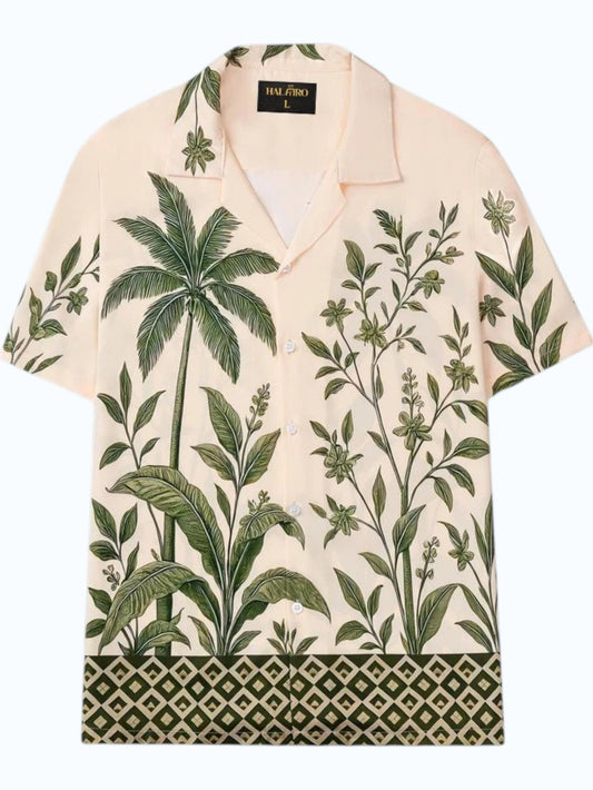 Men's Beige Tropical Botanical Print Shirt