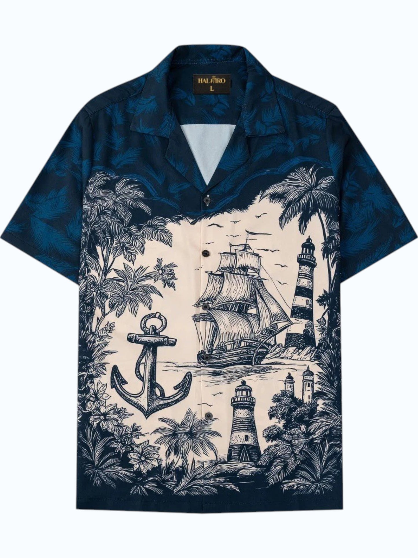 Men's Navy Coastal Nautical Print Shirt