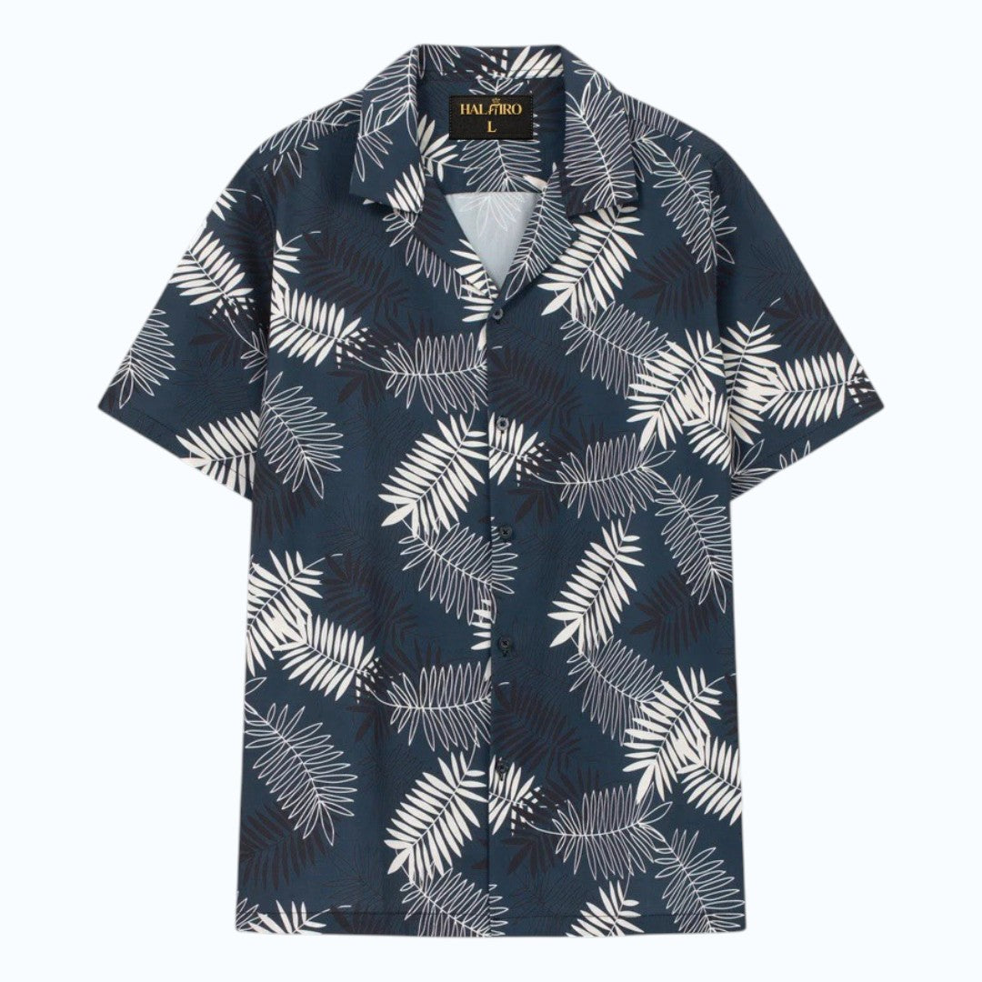 Navy Blue Fern Leaf Print Shirt