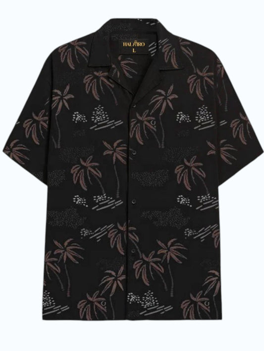 Men's Black Tropical Palm Print Shirt