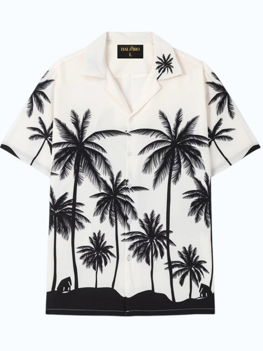 Men's White Tropical Palm Print Shirt