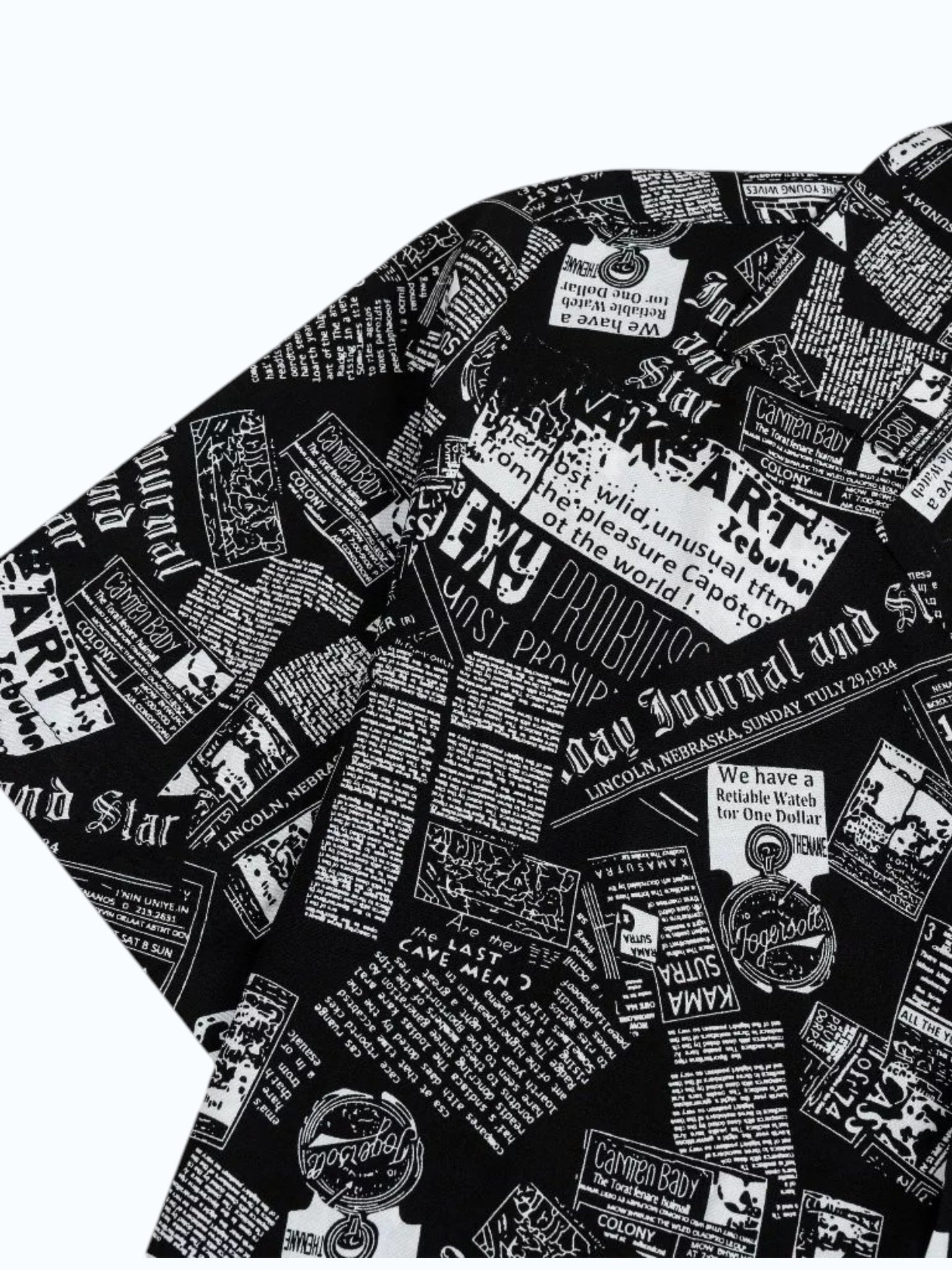 Men's Black Newspaper Print Shirt
