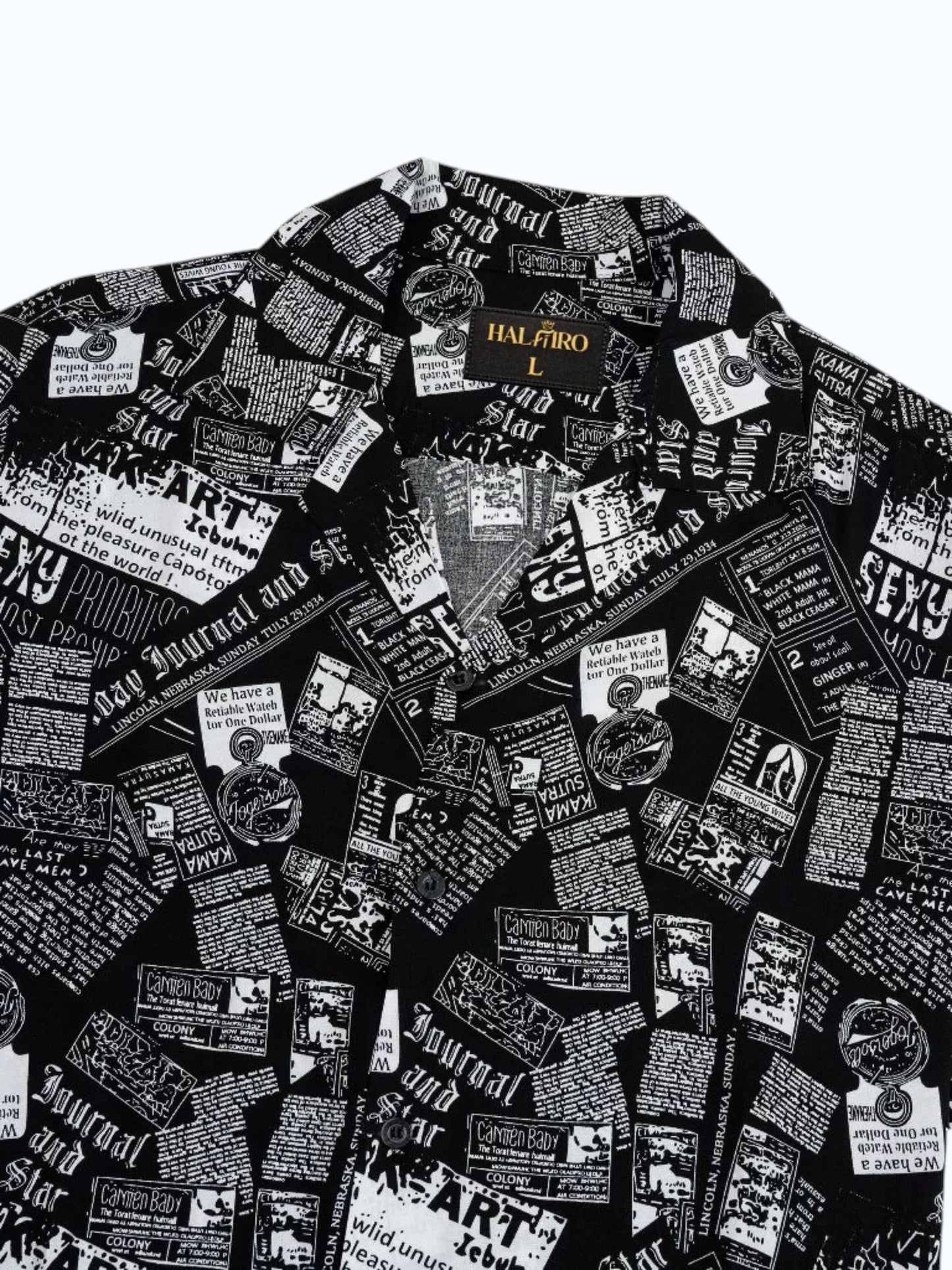 Men's Black Newspaper Print Shirt
