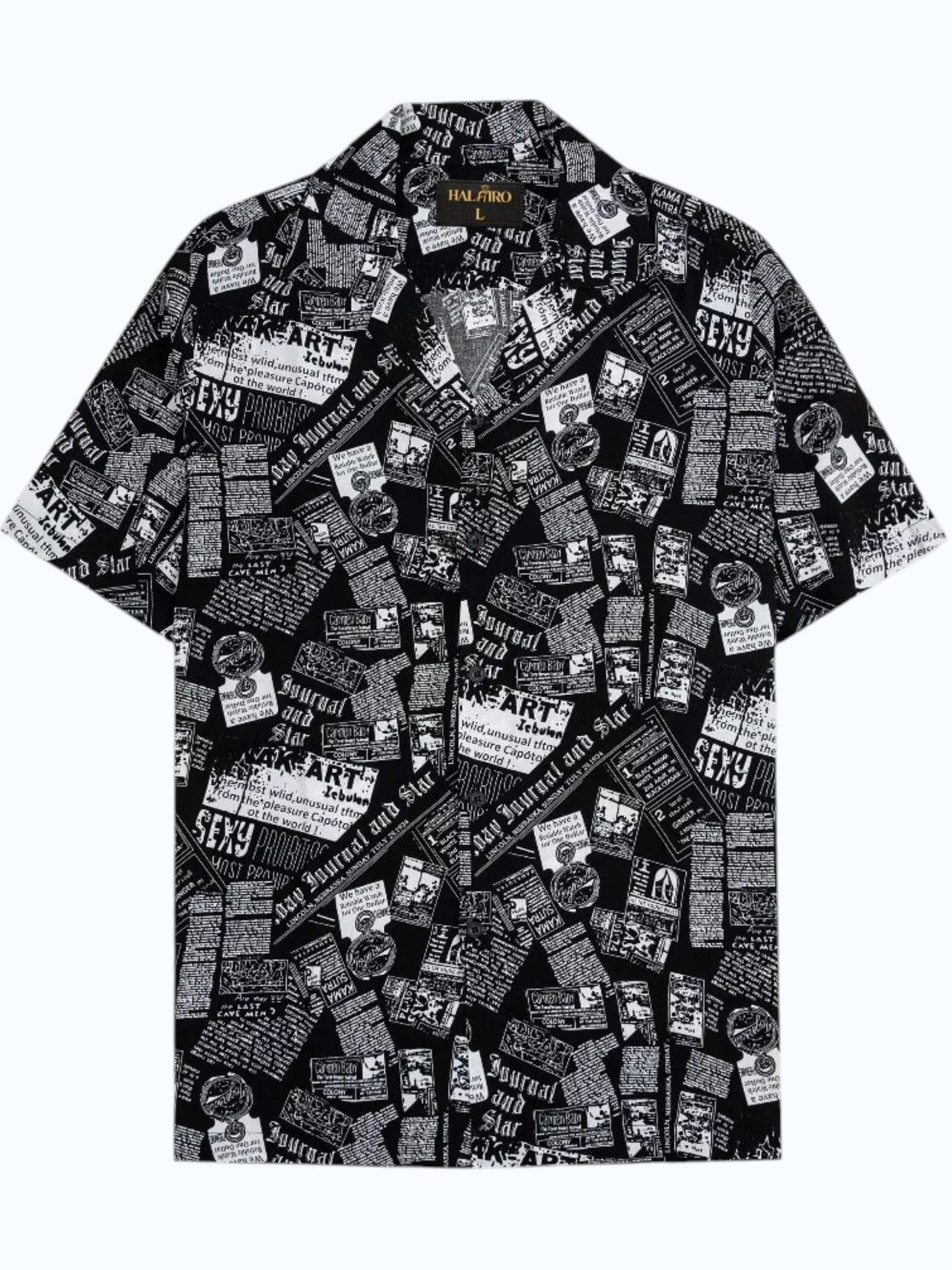 Men's Black Newspaper Print Shirt