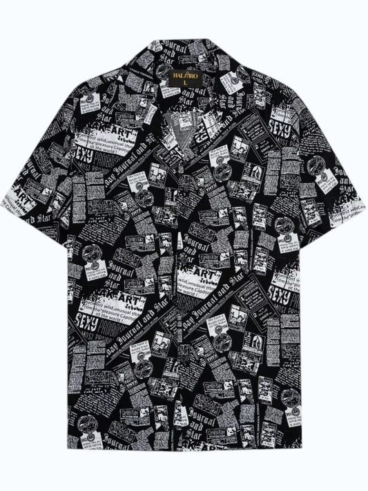 Men's Black Newspaper Print Shirt