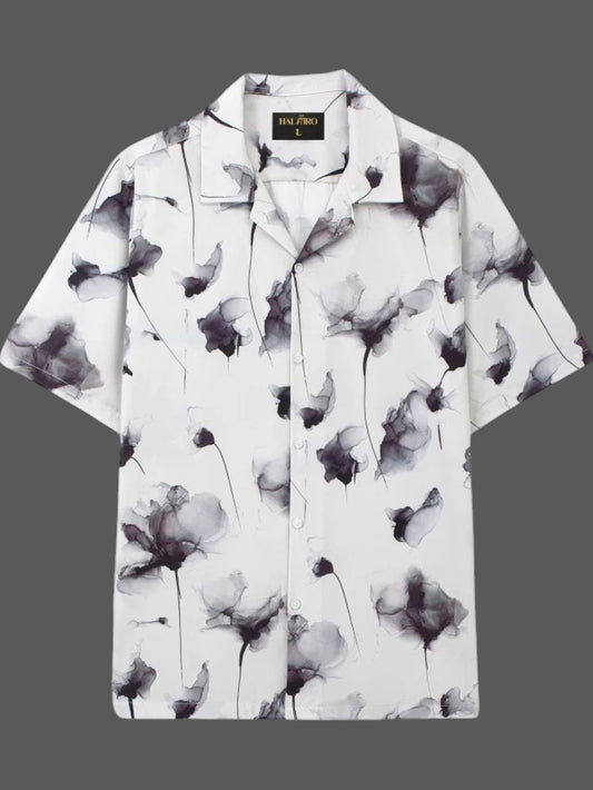 Men's White Watercolor Floral Print Shirt