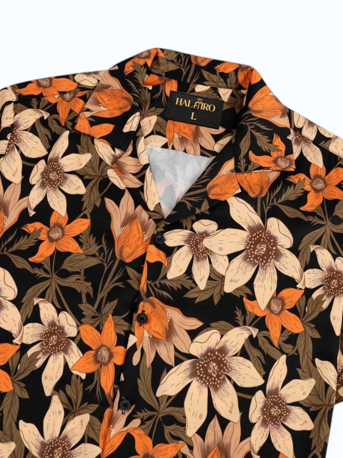 Men's Black Orange Floral Print Shirt