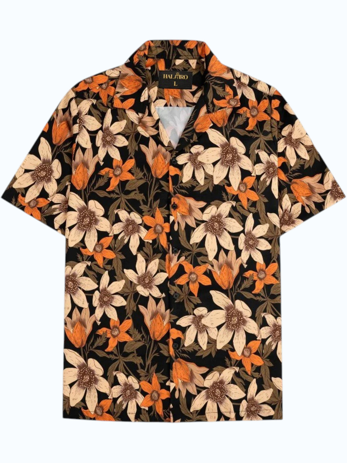 Men's Black Orange Floral Print Shirt