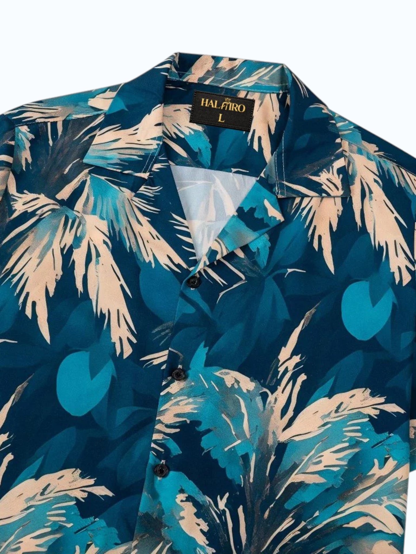 Men's Blue Tropical Palm Leaf Print Shirt