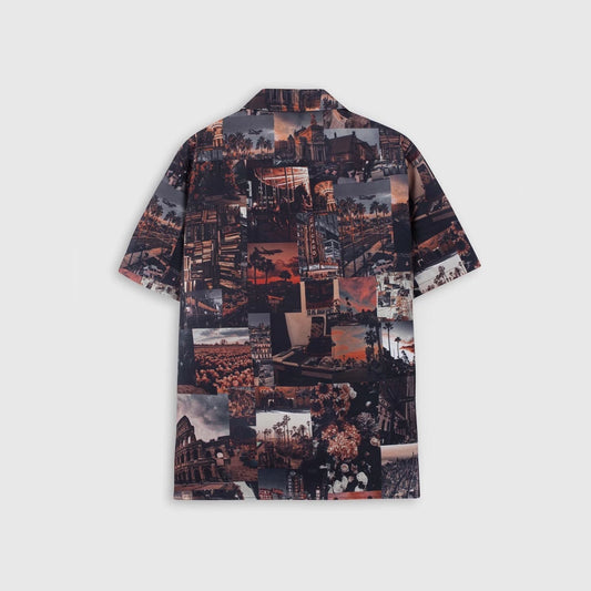 Men's Vintage Travel Collage Print Shirt
