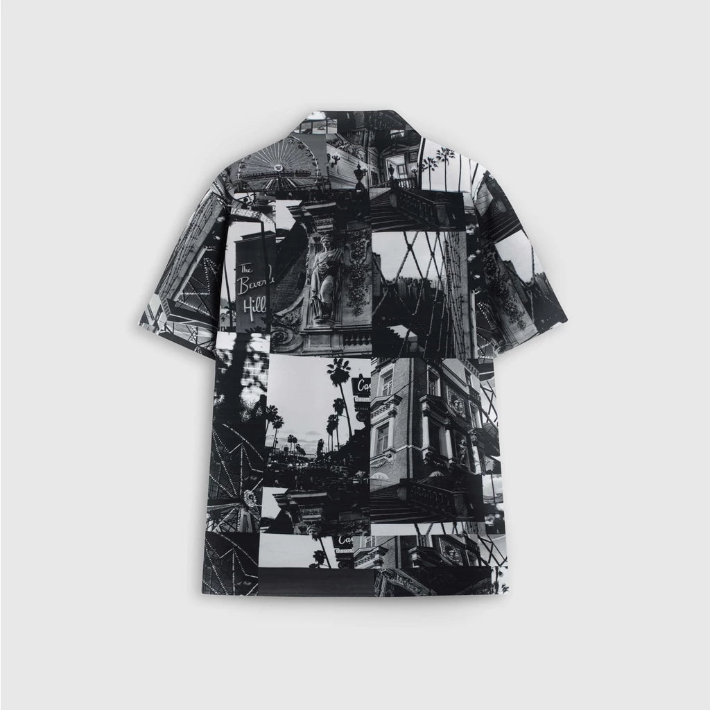 Men's Black Vintage City Collage Print Shirt