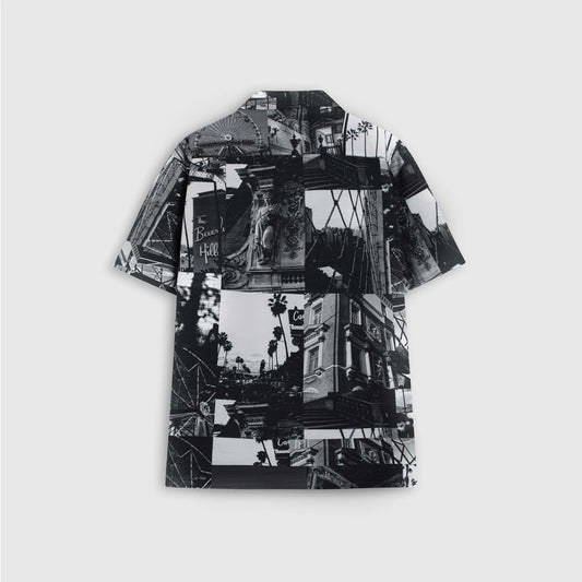 Men's Black Vintage City Collage Print Shirt