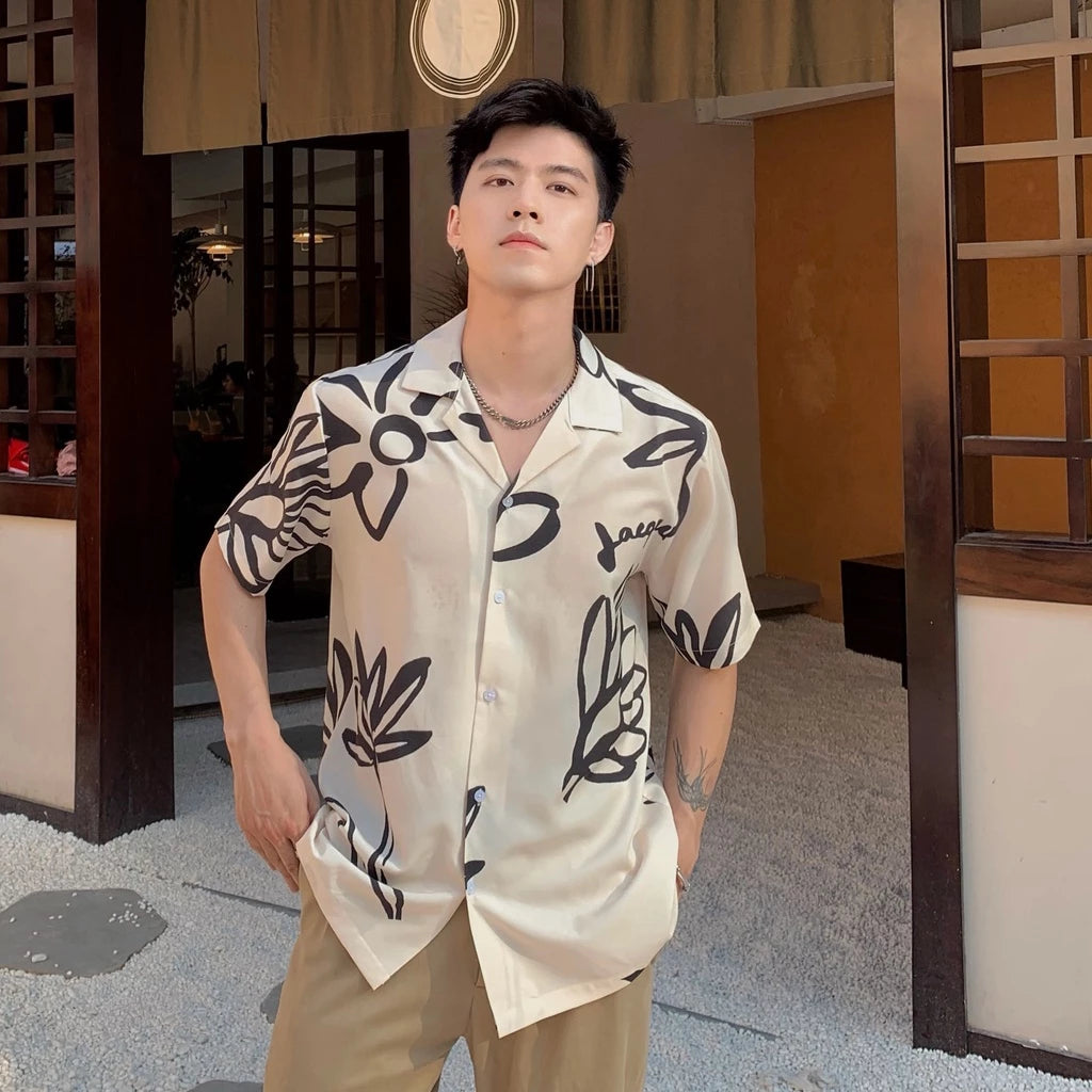 Men's White Abstract Floral Print Shirt