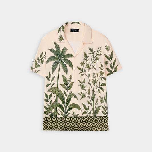 Men's Beige Tropical Botanical Print Shirt