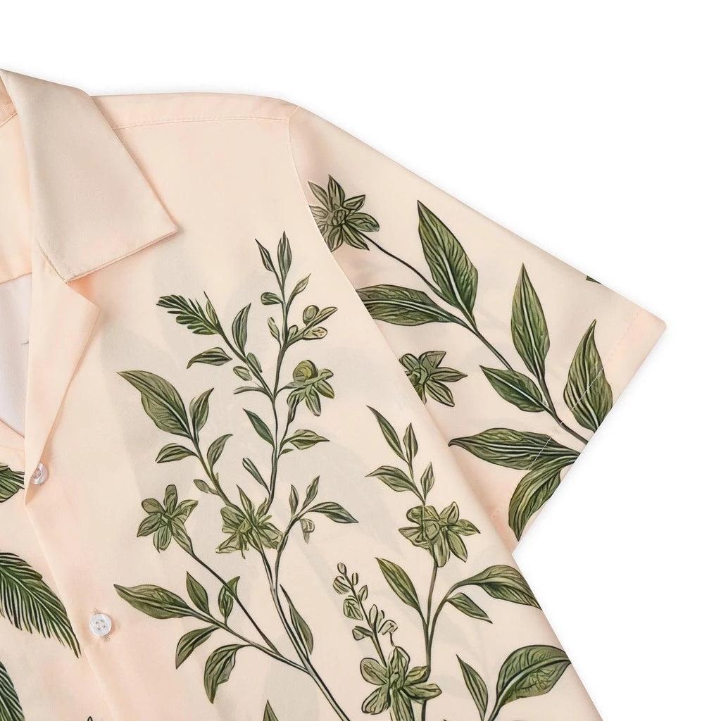 Men's Beige Tropical Botanical Print Shirt
