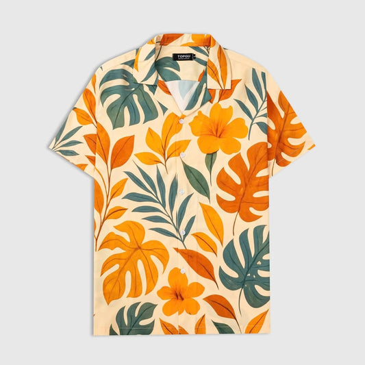 Men's Cream Tropical Floral Print Shirt