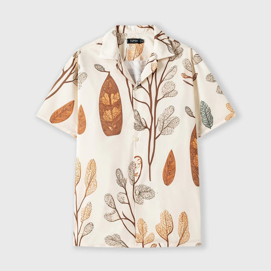 Men's Cream Botanical Leaf Print Shirt