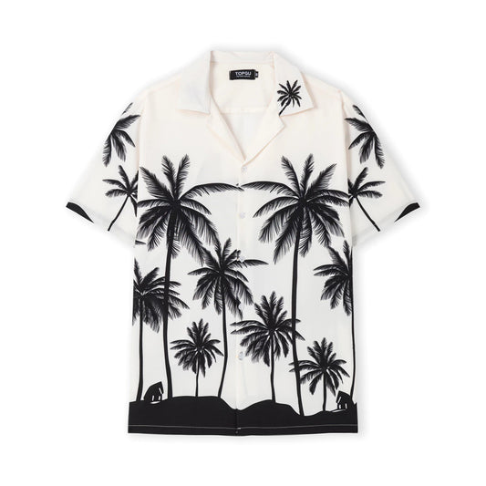 Men's White Tropical Palm Print Shirt