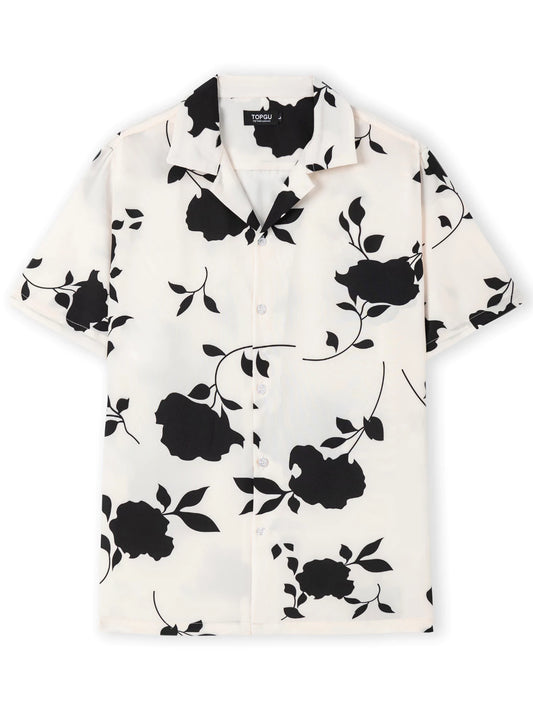 Men's White Black Floral Print Shirt