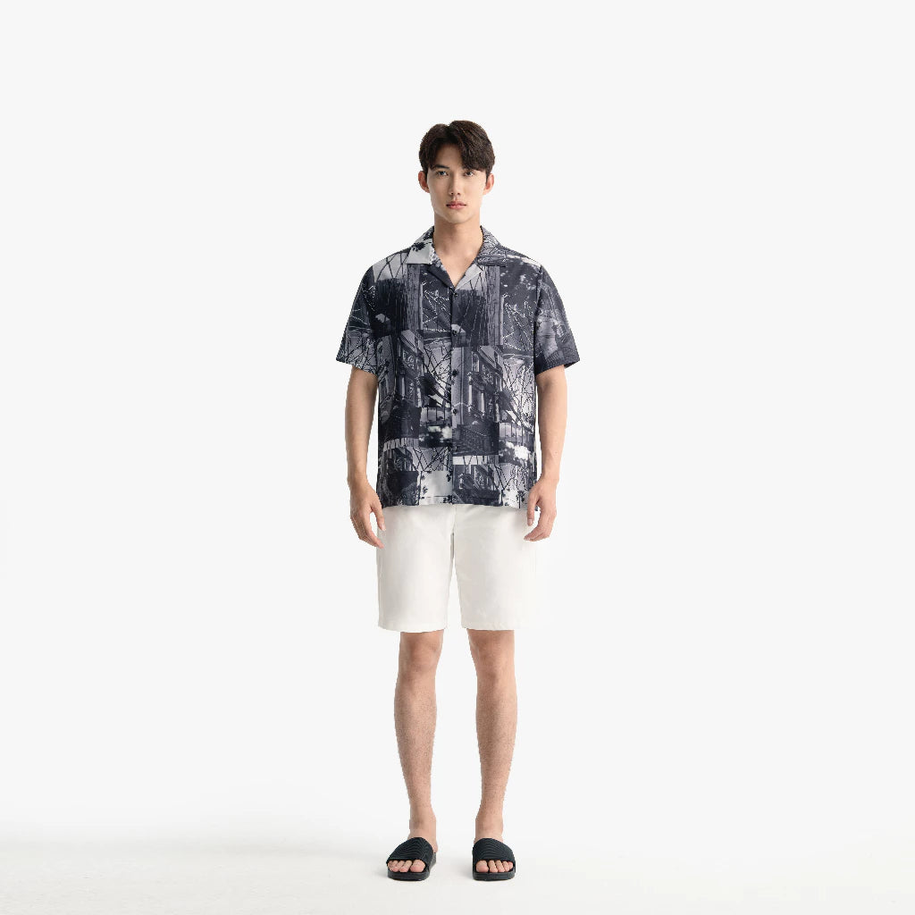 Men's Black Vintage City Collage Print Shirt