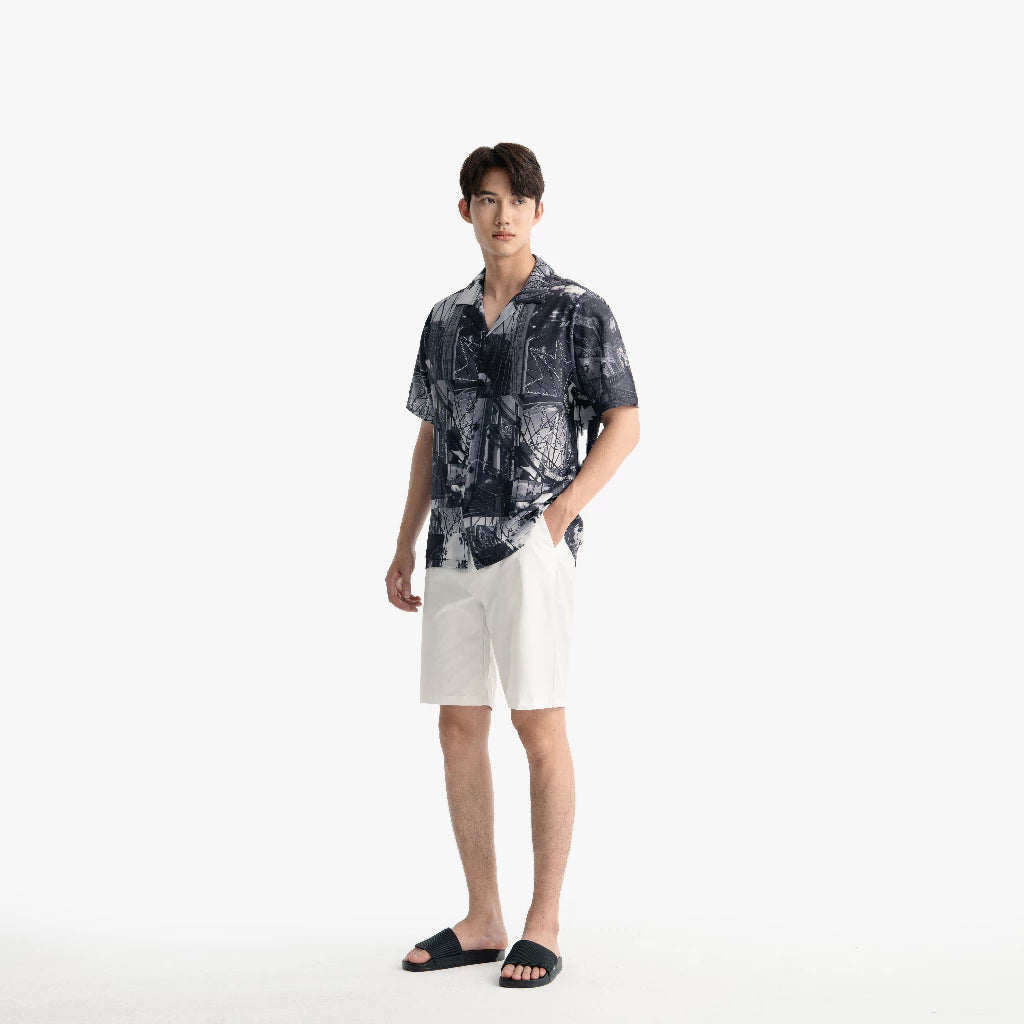 Men's Black Vintage City Collage Print Shirt