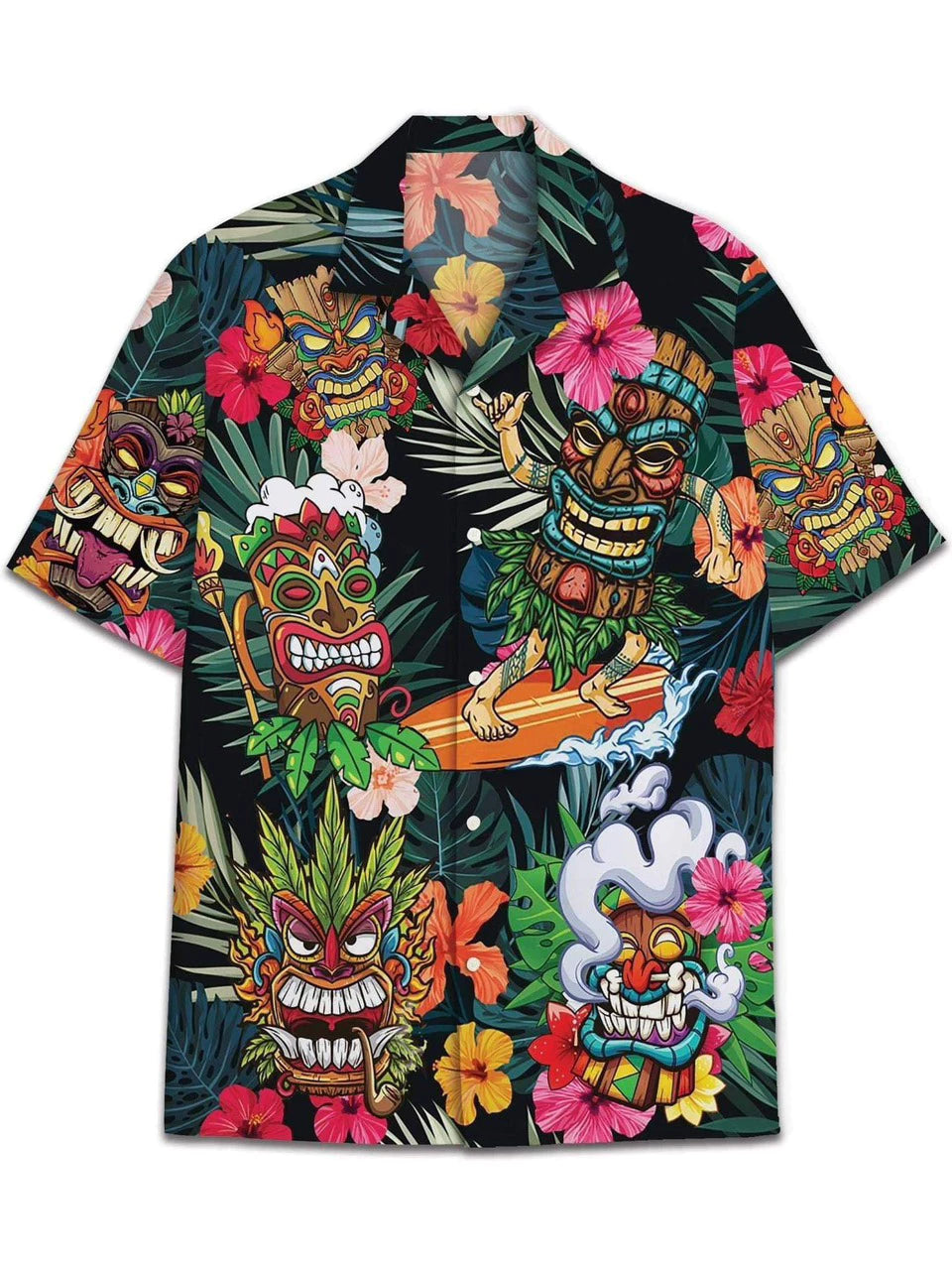 Men's Tropical Tiki Mask Print Shirt