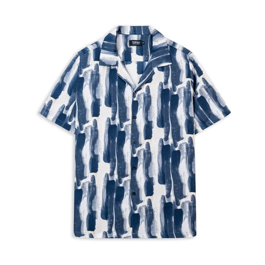 Men's Blue Abstract Brush Print Shirt