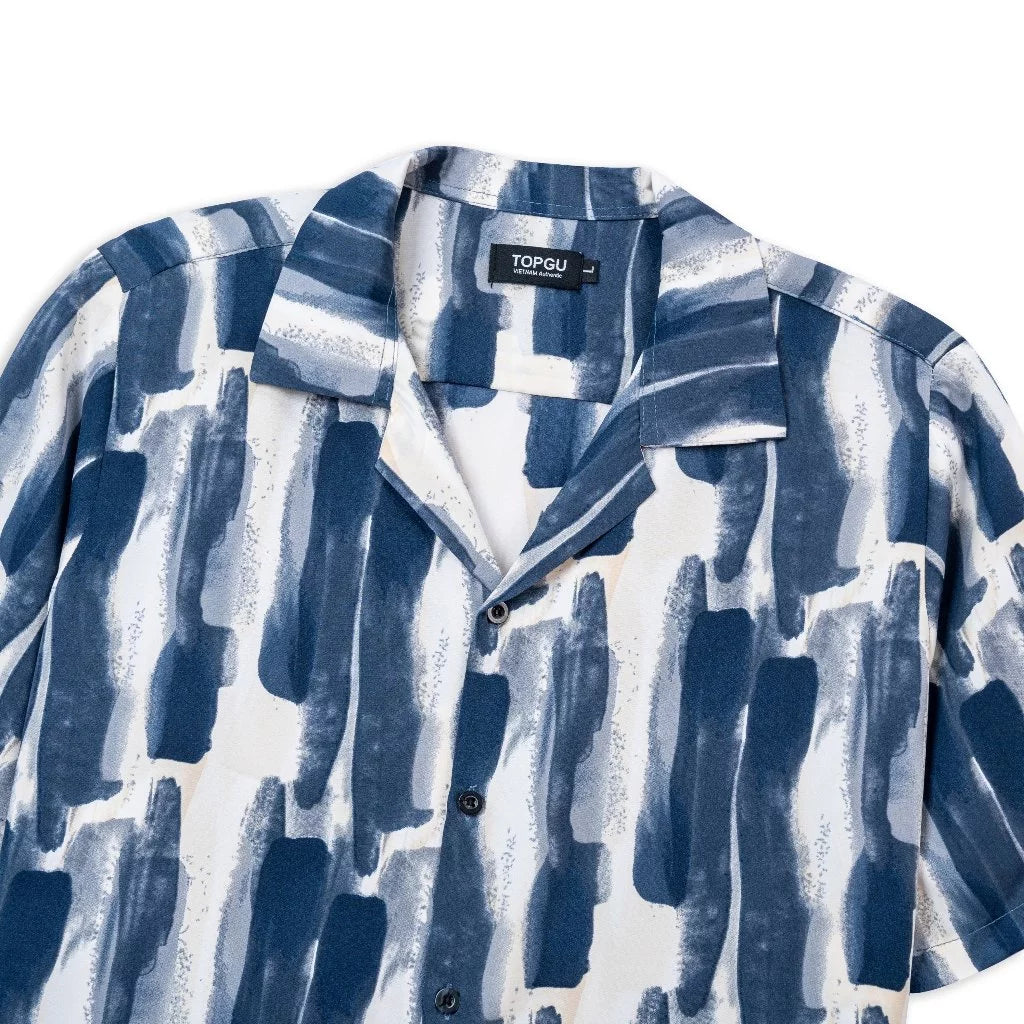 Men's Blue Abstract Brush Print Shirt