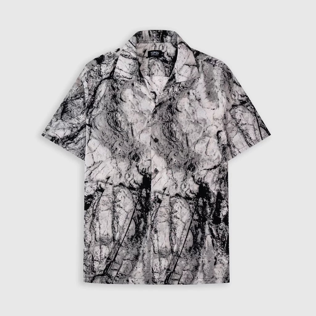 Men's Black Grey Marble Print Shirt