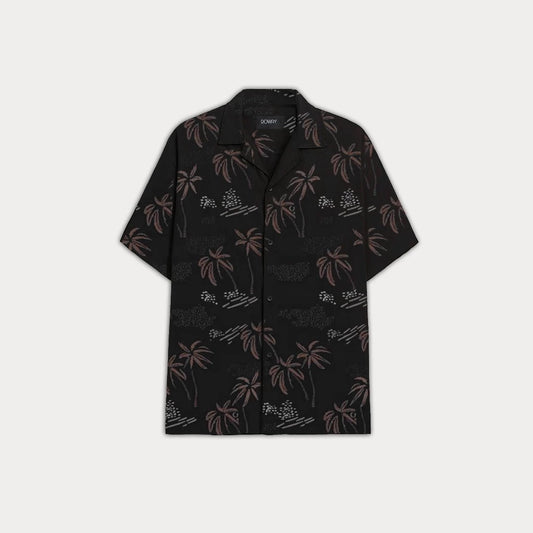Men's Black Tropical Palm Print Shirt