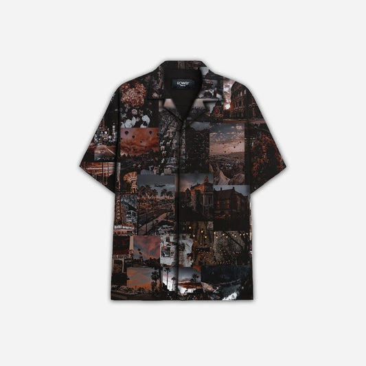 Men's Vintage Cityscape Print Shirt