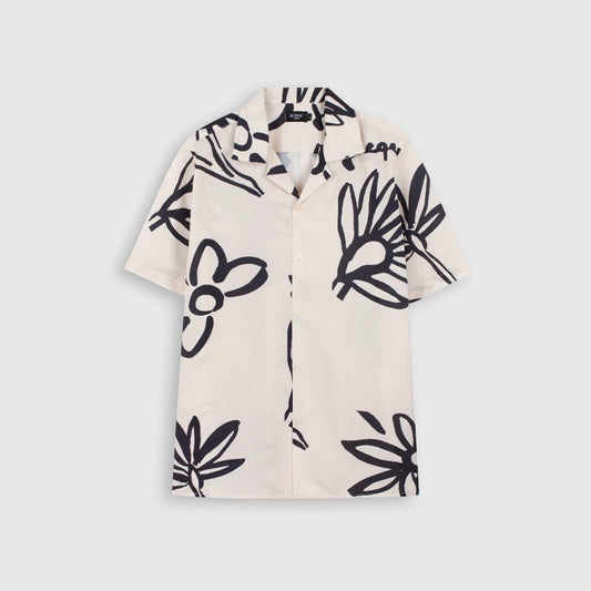 Men's White Abstract Floral Print Shirt