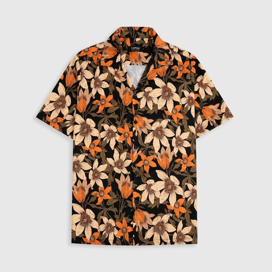 Men's Black Orange Floral Print Shirt