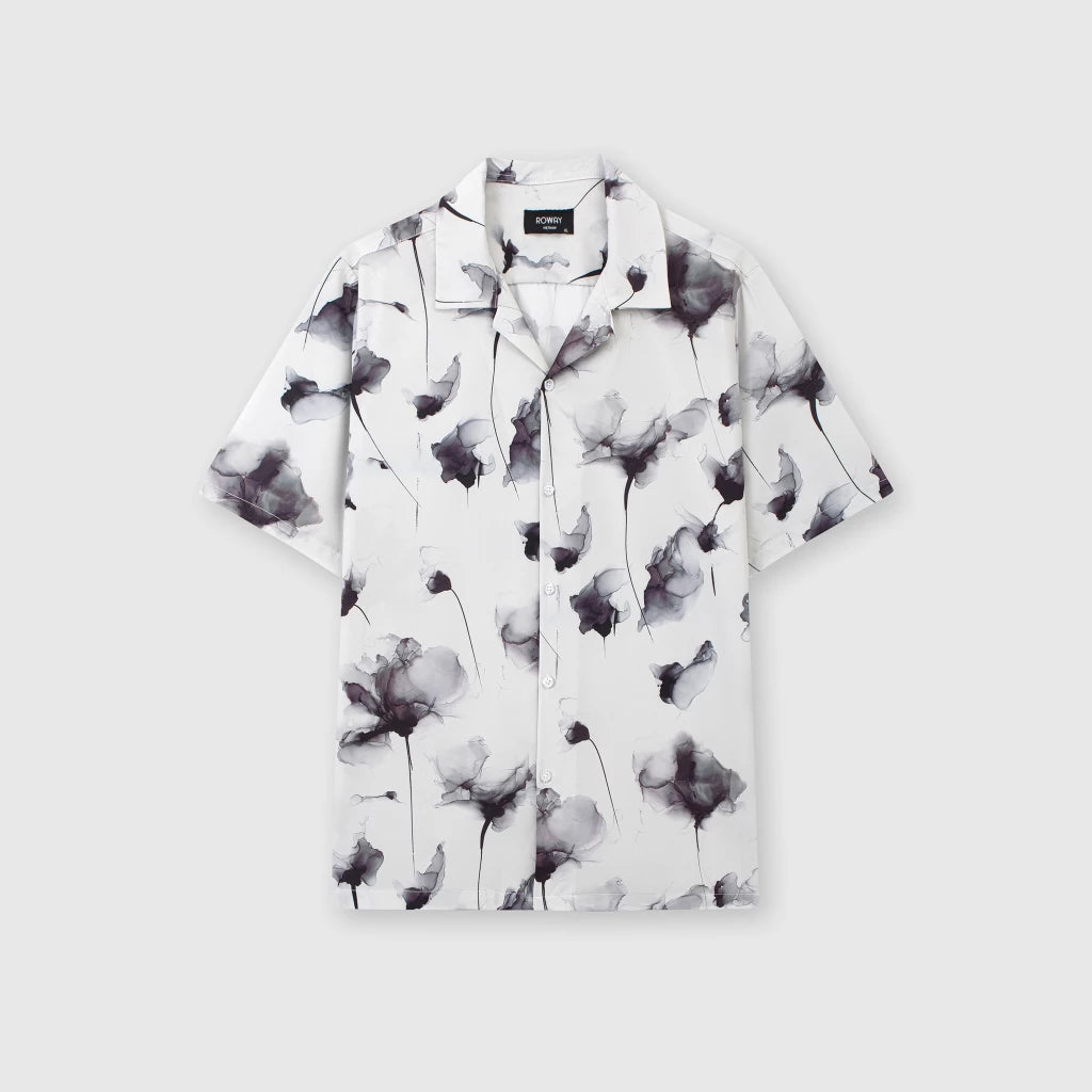 Men's White Watercolor Floral Print Shirt