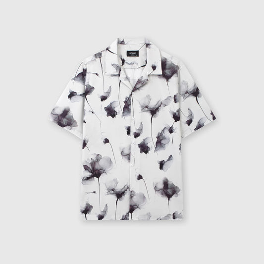 Men's White Watercolor Floral Print Shirt
