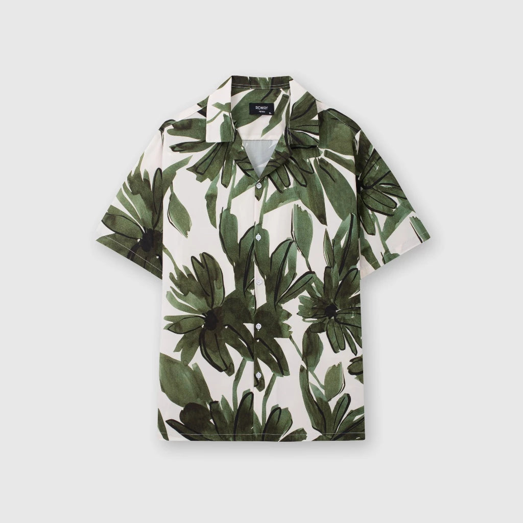 Men's Green Tropical Floral Print Shirt