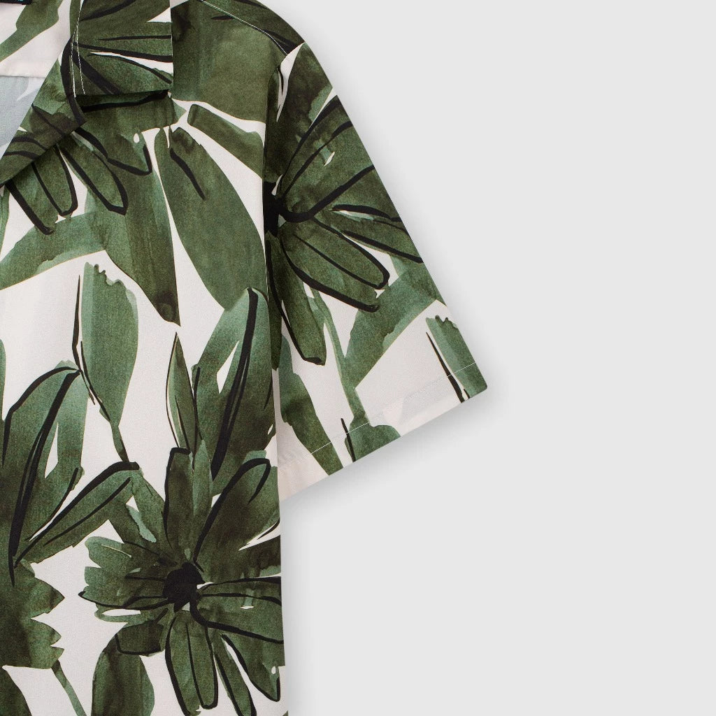 Men's Green Tropical Floral Print Shirt