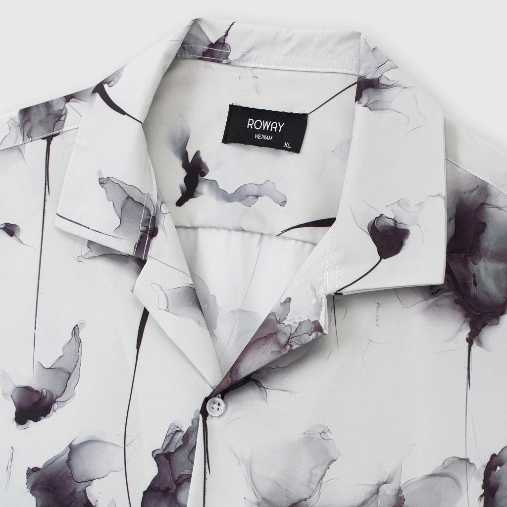 Men's White Watercolor Floral Print Shirt