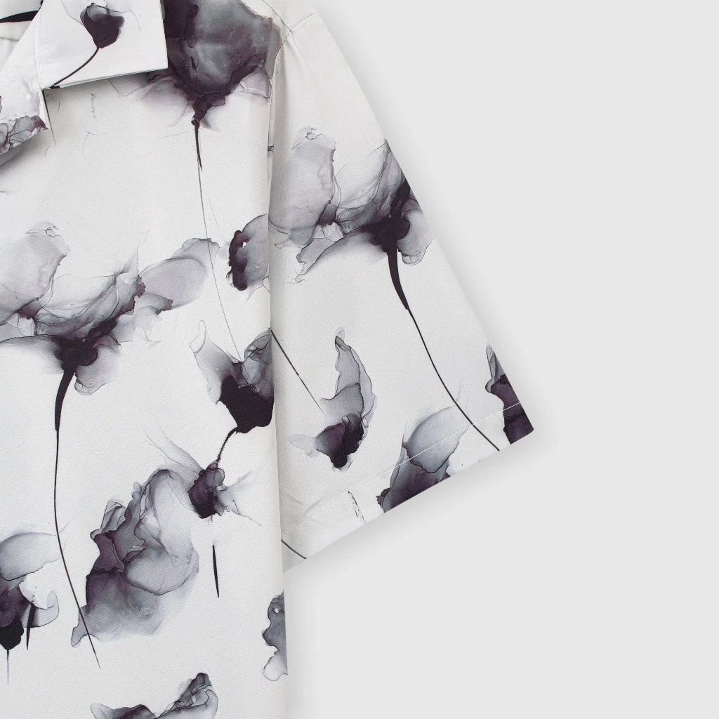 Men's White Watercolor Floral Print Shirt