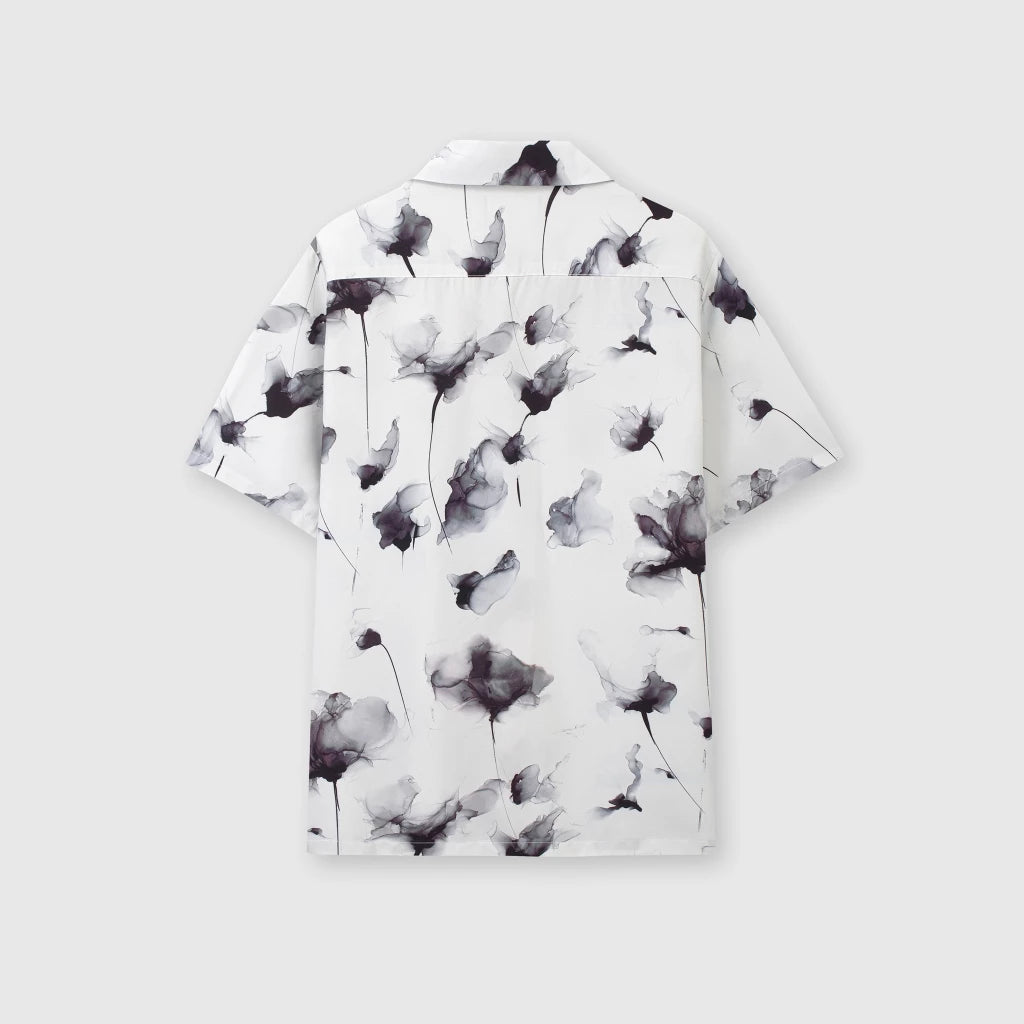 Men's White Watercolor Floral Print Shirt